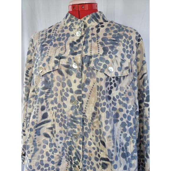 Flat Pearl Style Button Up Animal Print Long Sleeve Top Size Large - Picture 2 of 10